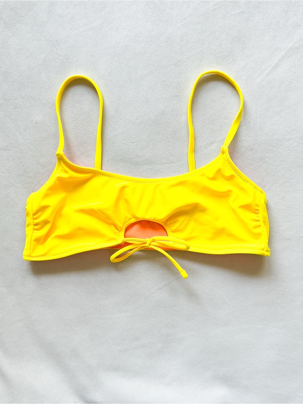 Bright Yellow and Orange Cutout Bikini Top with Adjustable Tie